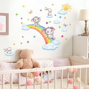 TERGAYEE Rainbow Animal Wall Decals,Elephant Bird Rabbit Clouds Wall Stickers Baby Nursery Kids Room Living Room Wall Decor